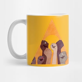 Fist raised up over sun Mug